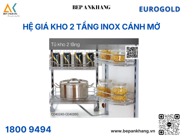 Hệ giá kho nan 2 tầng cánh mở Eurogold C040260 - 600mm - Thép mạ crom